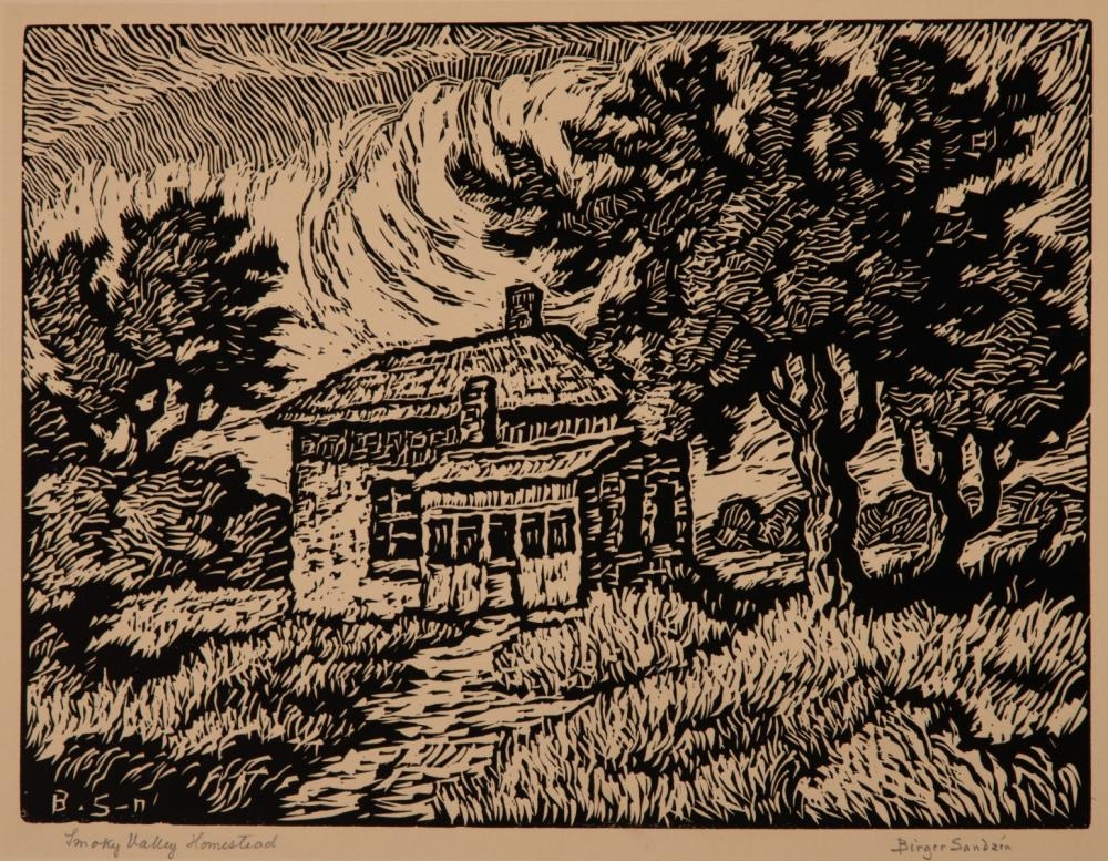 Artwork by Birger Sandzén, BIRGER SANDZEN (1871-1954) PENCIL SIGNED BLOCK PRINT, Made of linoleum cut
