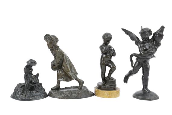 A BRONZE GROUP OF A CHERUB HOLDING A DOLPHIN by Andrea del Verrocchio, 19TH CENTURY