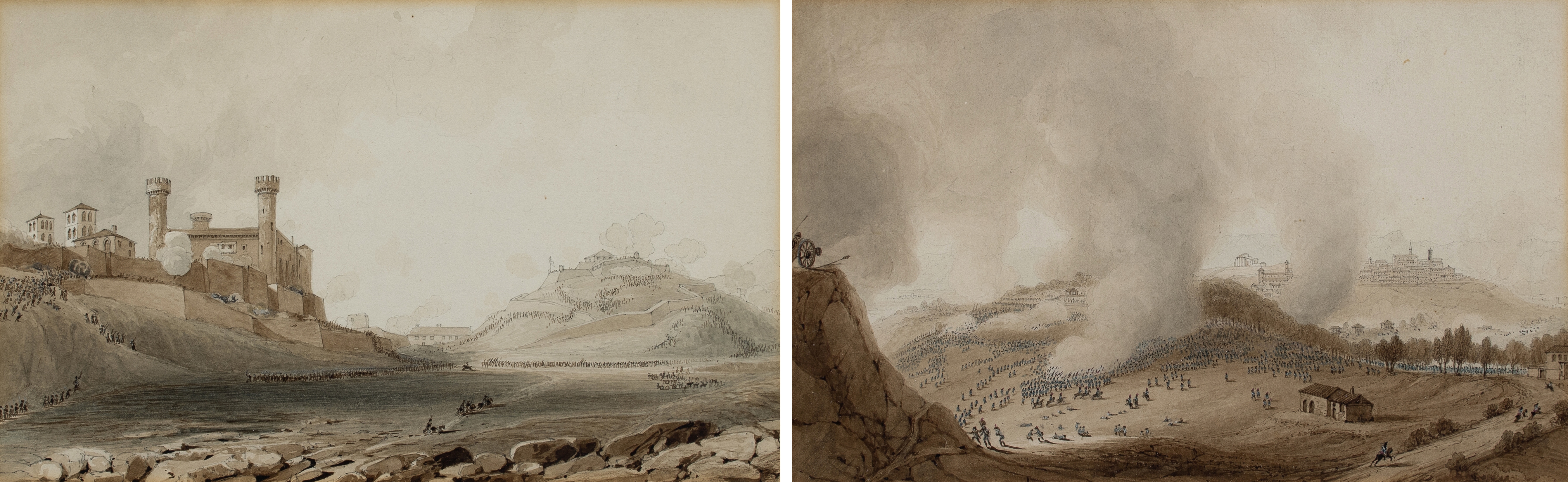 Artwork by Giuseppe Pietro Bagetti, The French army scales the city and citadel of Ivrea; The Battle of Dego; The Battle of Mondovi; The Battle of Cuneo, Made of Pencil and watercolour
