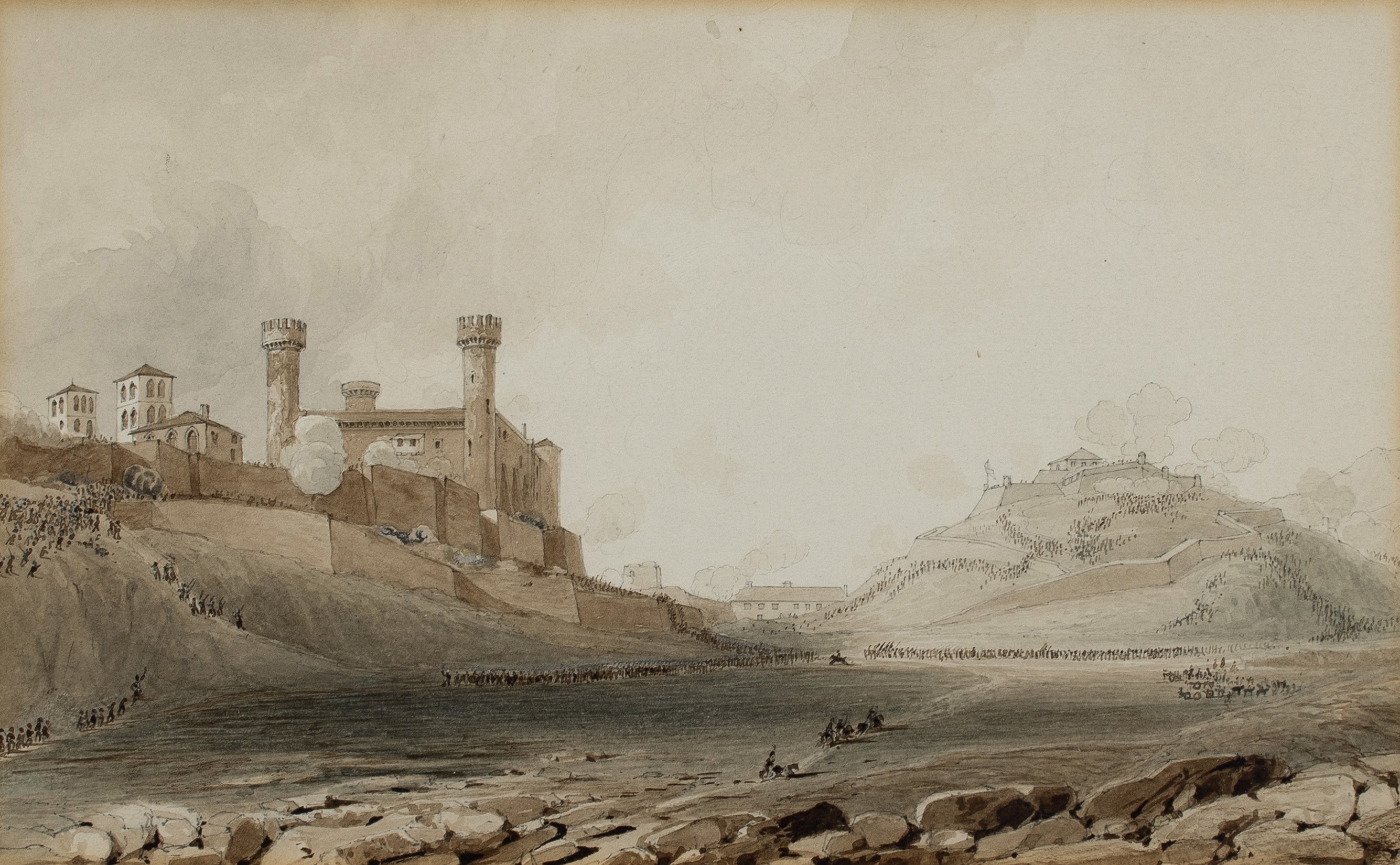 Artwork by Giuseppe Pietro Bagetti, The French army scales the city and citadel of Ivrea; The Battle of Dego; The Battle of Mondovi; The Battle of Cuneo, Made of Pencil and watercolour