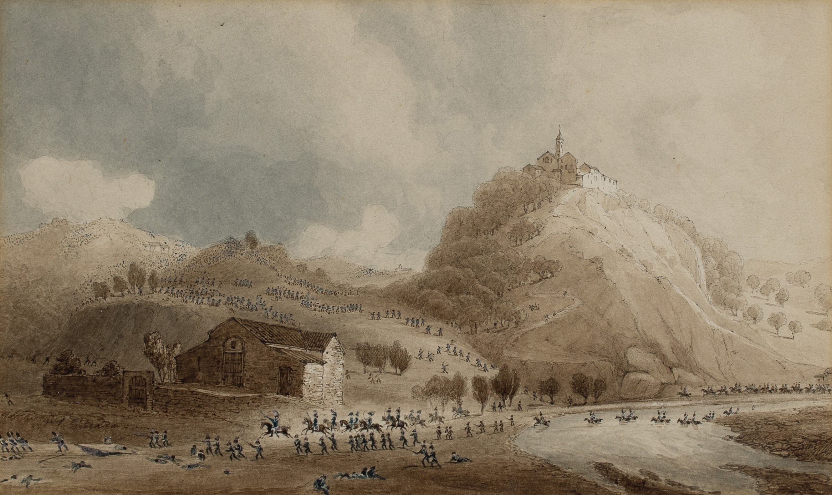 Artwork by Giuseppe Pietro Bagetti, The French army scales the city and citadel of Ivrea; The Battle of Dego; The Battle of Mondovi; The Battle of Cuneo, Made of Pencil and watercolour