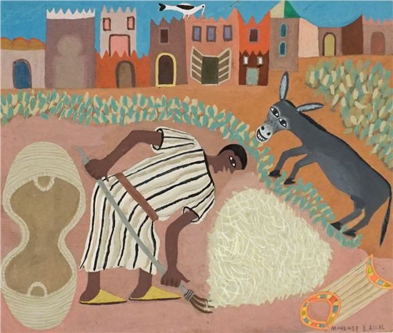 Farmer with a Donkey Pitching Hay - Mohamed Ben Allal