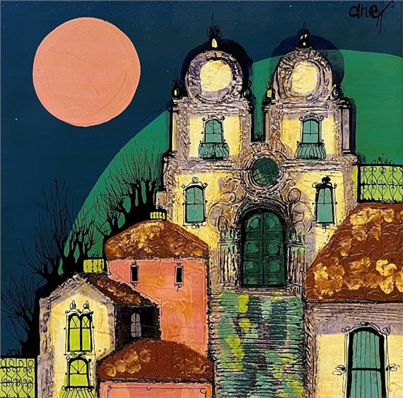 Pueblito con iglesia by Liny Aneff