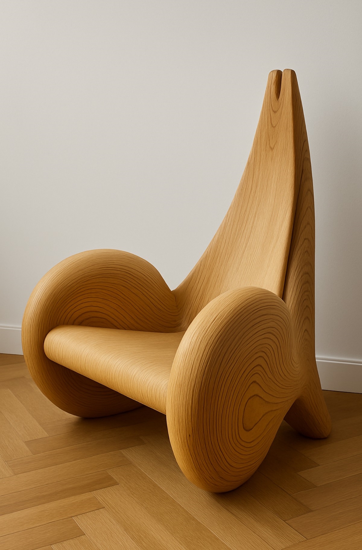 Artwork by Kaj Fagerroos, Seltener Sessel "Adagio", Made of Skulpturales Schichtholzgestell aus Birkenholz.