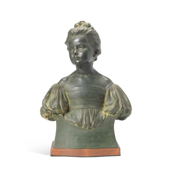 Edward Alfred Briscoe Drury RA (British, 1856-1944): A bronzed patinated plaster bust of 'The Age of Innocence' by Alfred Drury, 1900