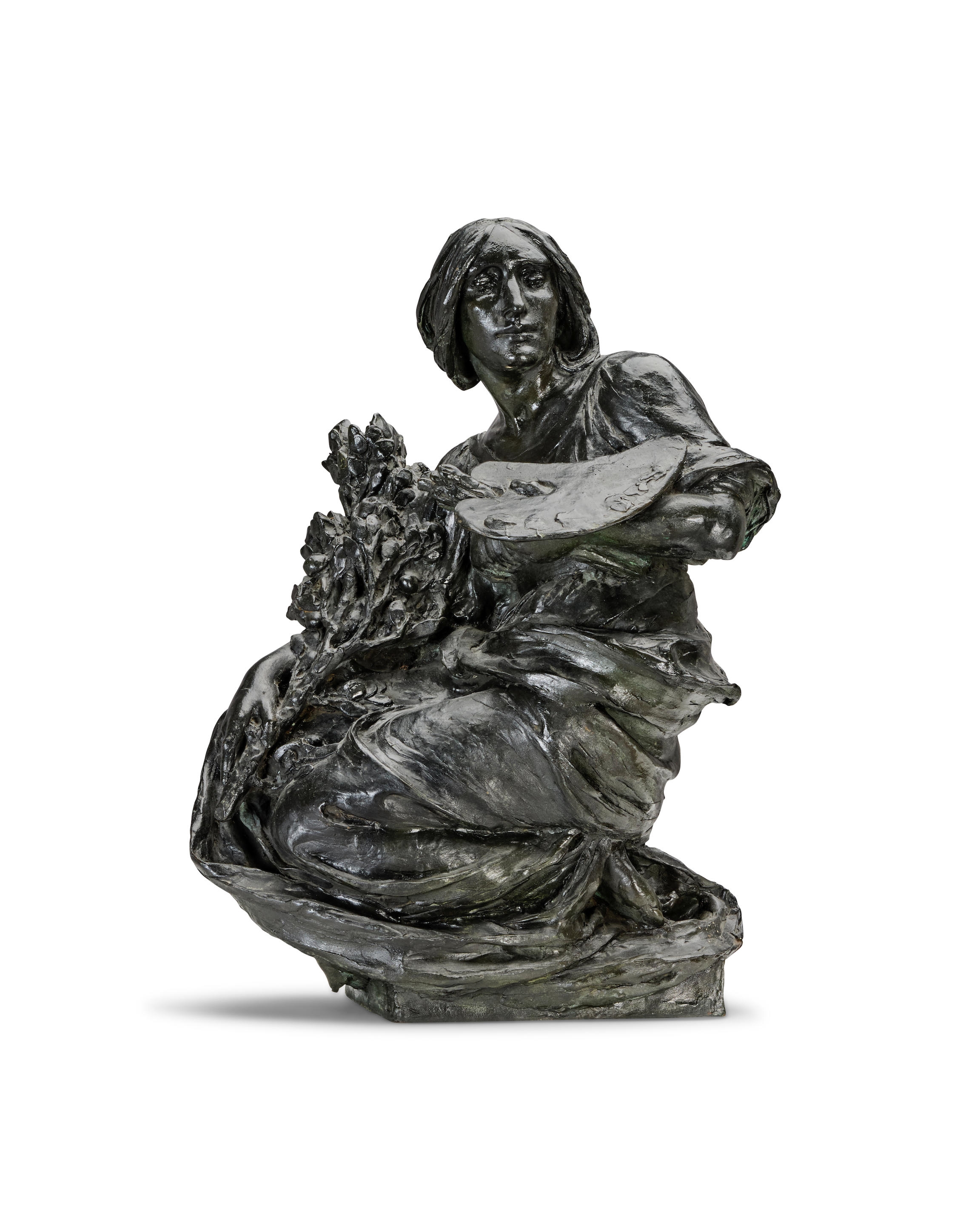 Artwork by Alfred Drury, Edward Alfred Briscoe Drury RA (British, 1856-1944): A patinated bronze allegorical figure emblematic of the arts, Made of plinth