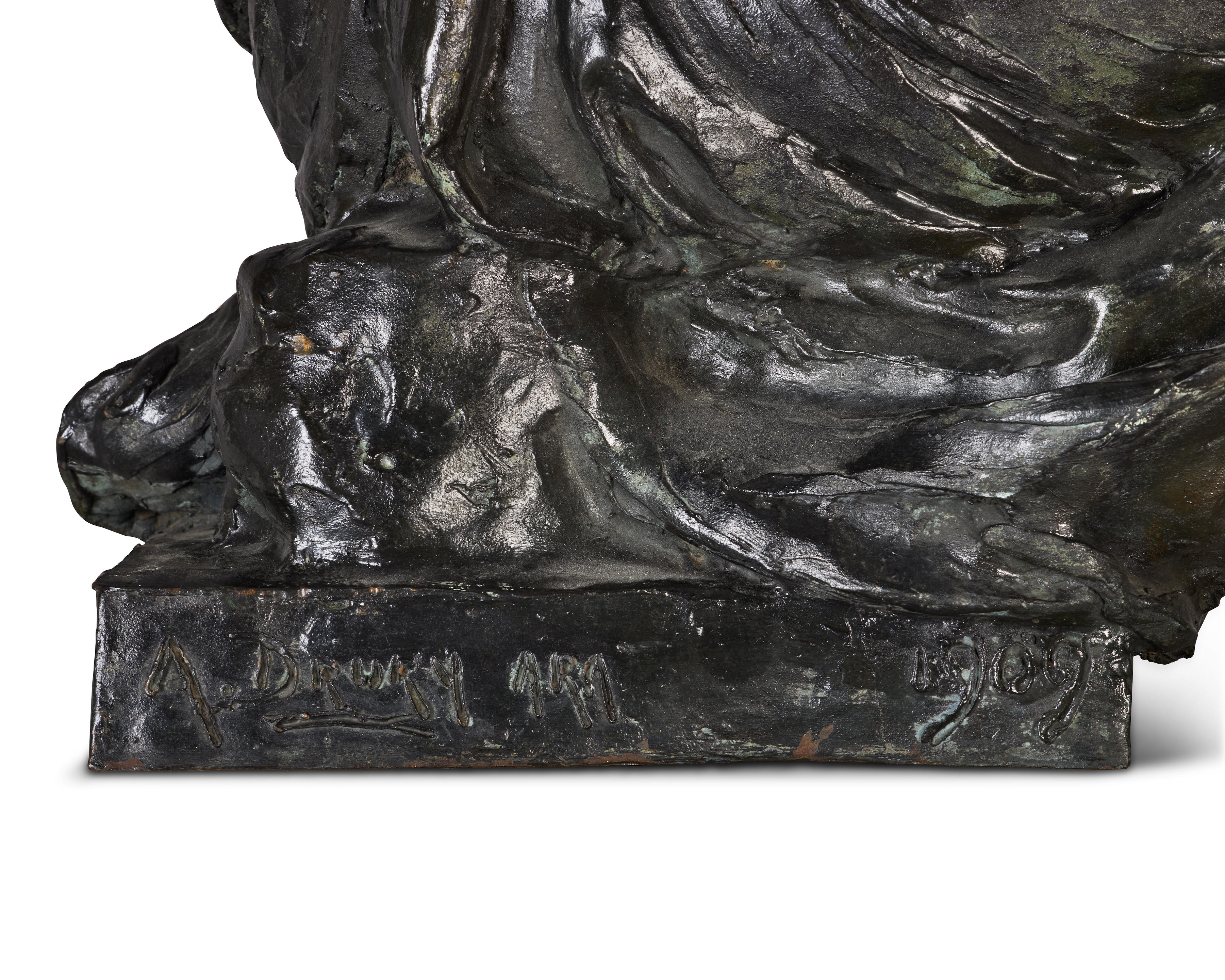 Artwork by Alfred Drury, Edward Alfred Briscoe Drury RA (British, 1856-1944): A patinated bronze allegorical figure emblematic of the arts, Made of plinth