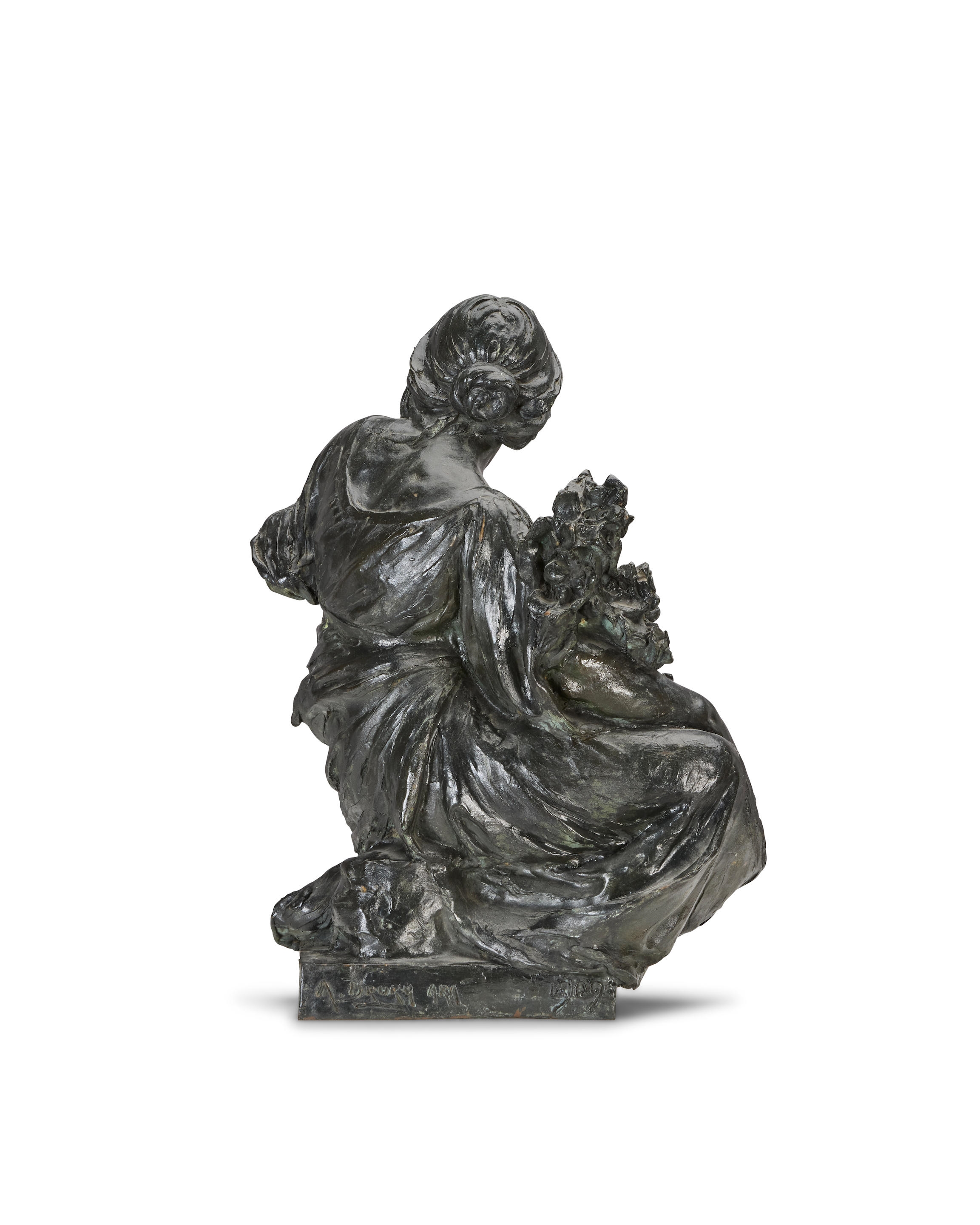 Artwork by Alfred Drury, Edward Alfred Briscoe Drury RA (British, 1856-1944): A patinated bronze allegorical figure emblematic of the arts, Made of plinth