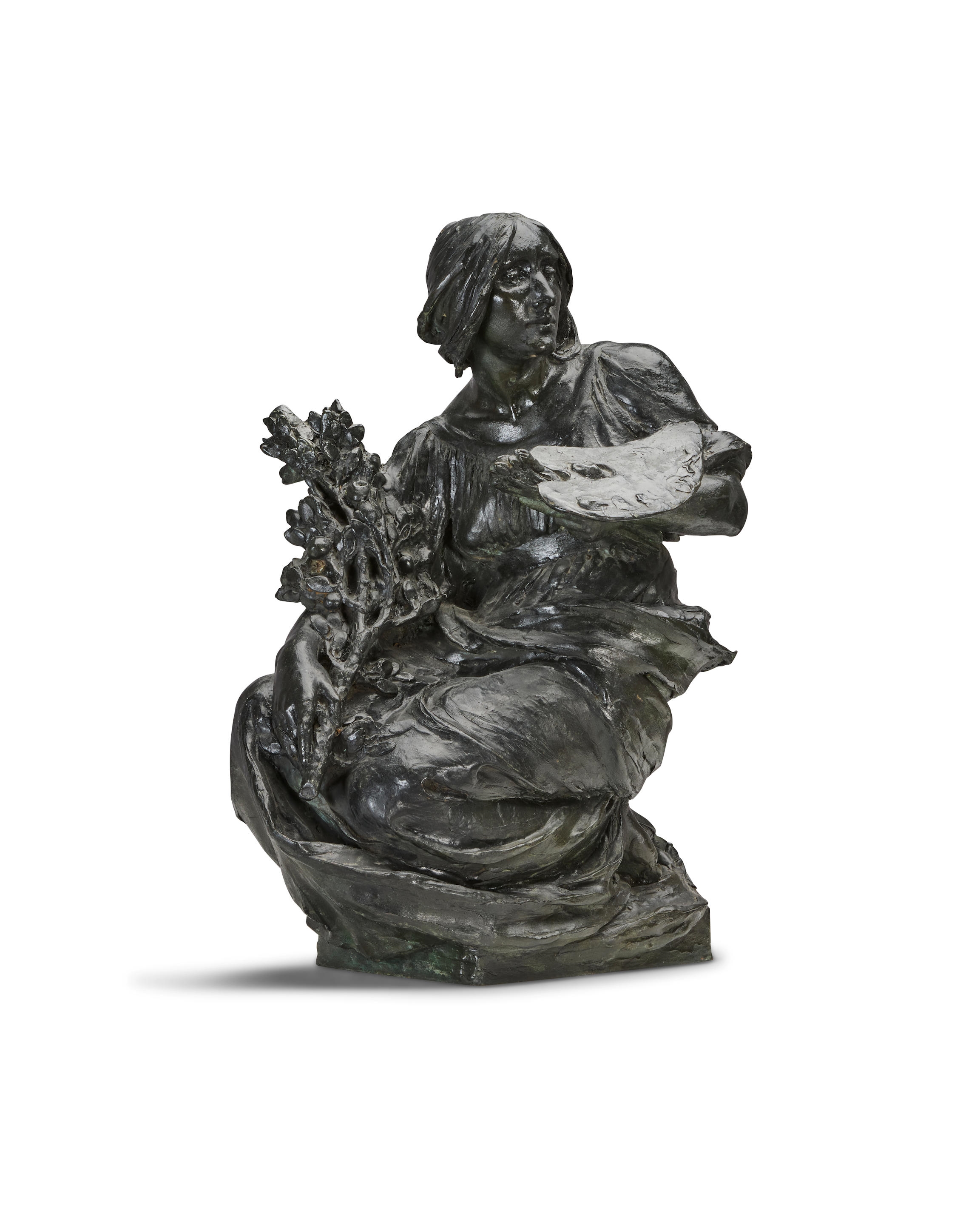 Artwork by Alfred Drury, Edward Alfred Briscoe Drury RA (British, 1856-1944): A patinated bronze allegorical figure emblematic of the arts, Made of plinth