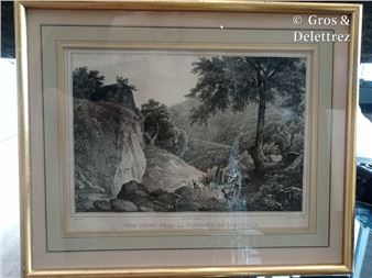 After COIGNET View of a forge near Amalfi View taken near the Blandusie fountain Two black lithographs - Jean-roch Coignet