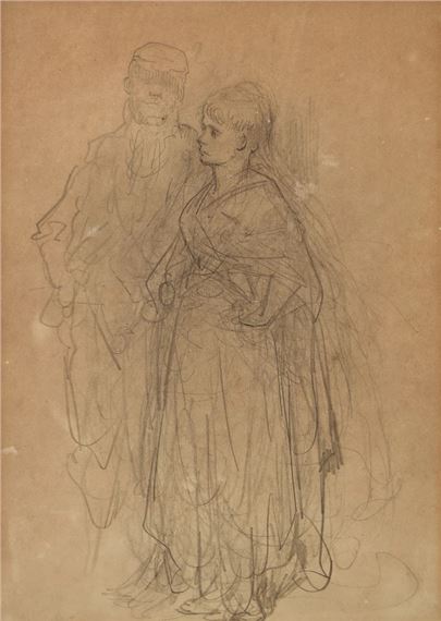 Study of a man wearing a cap and a woman in a long dress by Gustave Doré