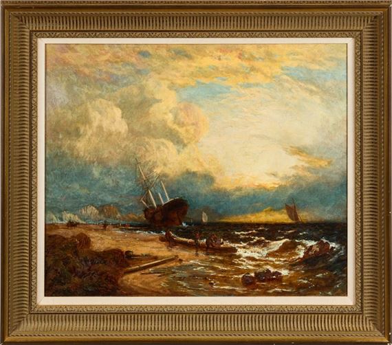 George Stainton | A boat running aground in stormy waters, with figures ...