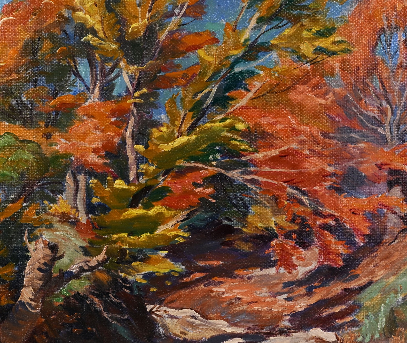 Artwork by Václav Příhoda, Cesta mezi stromy, Made of Technika: Olej na kartonu