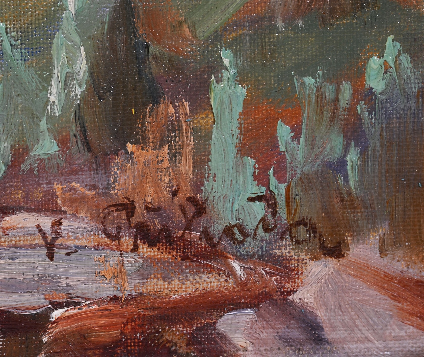 Artwork by Václav Příhoda, Cesta mezi stromy, Made of Technika: Olej na kartonu