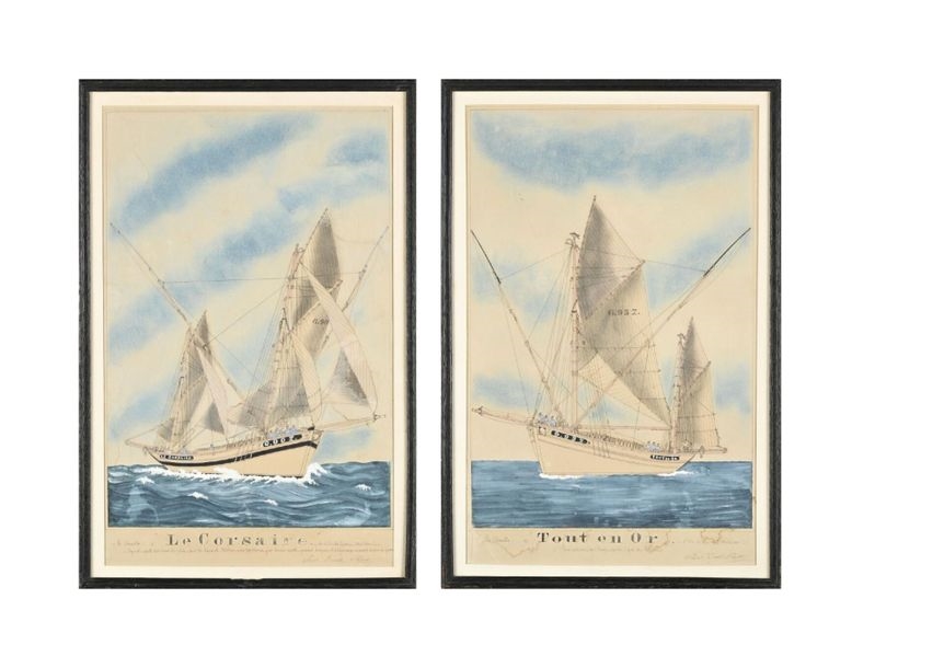 Artwork by Paul-Emile Pajot, Le "Tout en or" et le "Corsair, Made of ink and gouache on paper
