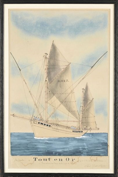 Artwork by Paul-Emile Pajot, Le "Tout en or" et le "Corsair, Made of ink and gouache on paper