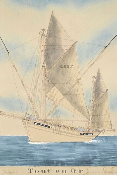 Artwork by Paul-Emile Pajot, Le "Tout en or" et le "Corsair, Made of ink and gouache on paper