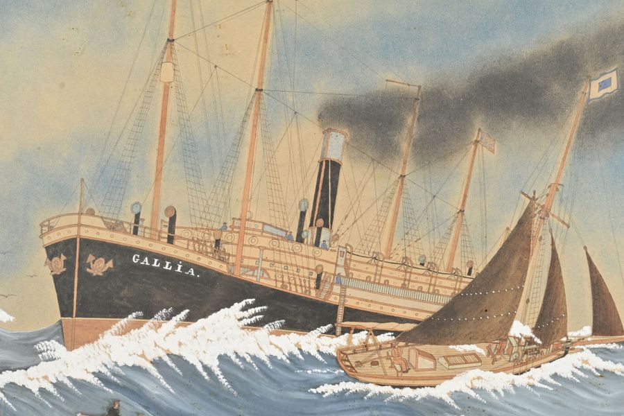 Artwork by Paul-Emile Pajot, English freighter taking a pilot, Made of Ink and watercolour on paper