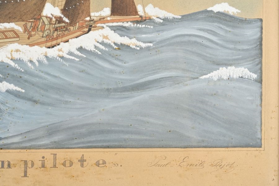 Artwork by Paul-Emile Pajot, English freighter taking a pilot, Made of Ink and watercolour on paper