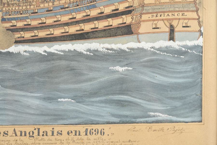 Artwork by Paul-Emile Pajot, English freighter taking a pilot, Made of Ink and watercolour on paper