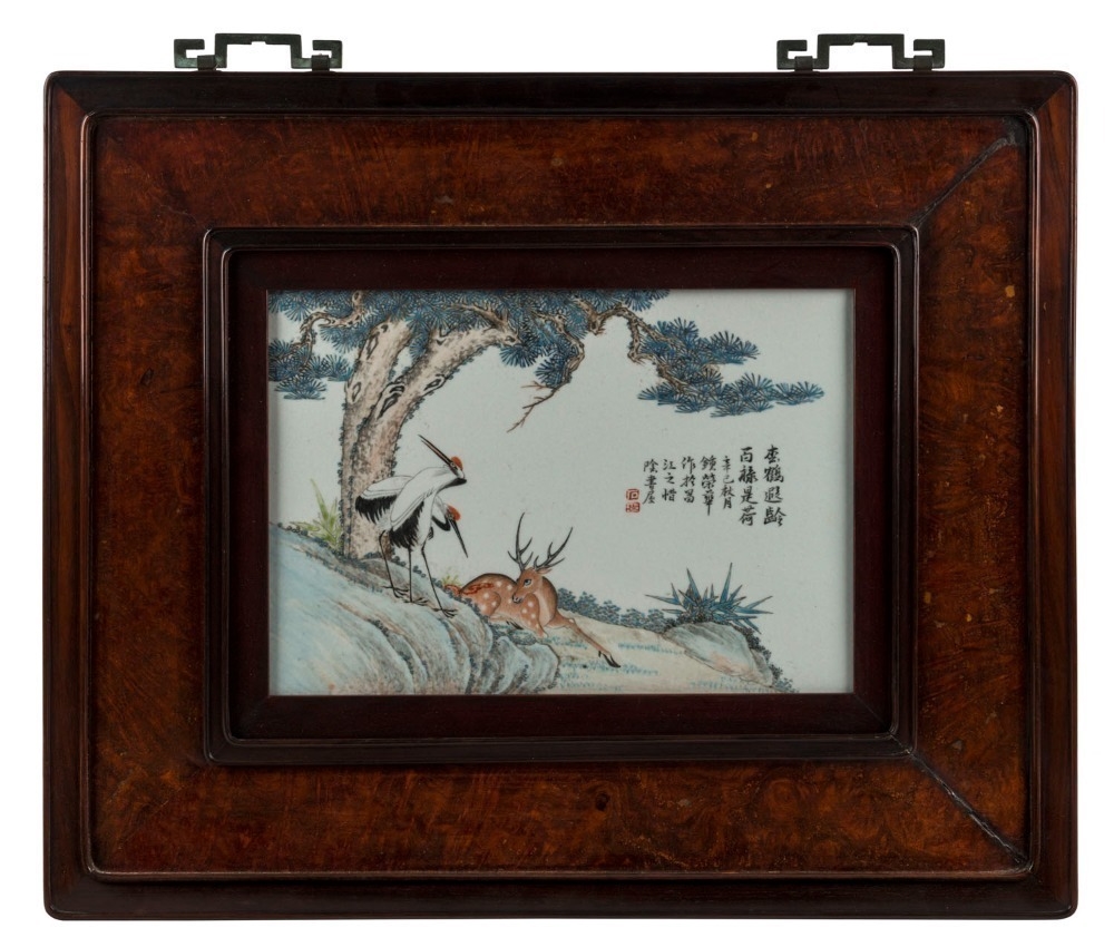 Artwork by Tian Hexian, Untitled, Made of Chinese hand-painted porcelain panel of cranes