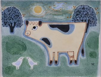 Cow & birds in a landscape - Kenneth Wyatt