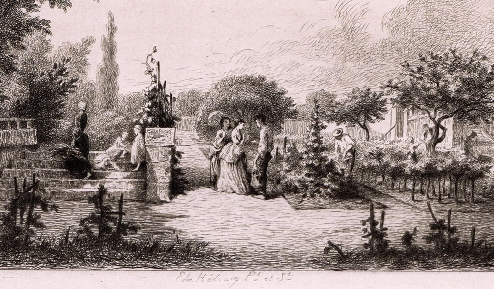 Artwork by Pierre Edmond Hedouin, Gardening, Made of Etching on laid paper