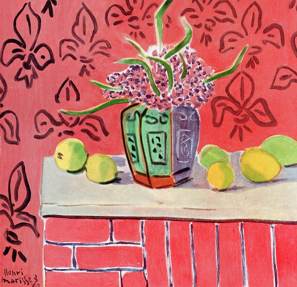 Artwork by Henri Matisse, Lemons On Pink Fleur De Lis Background (Citrons Sur Fond Rose Fleurdelise, Made of Color heliogravure