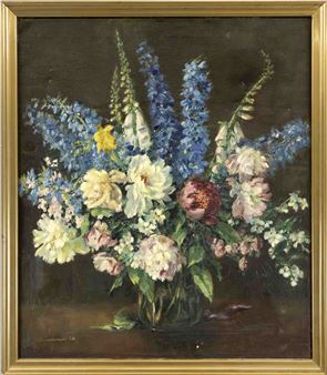 Üppiger Blumenstrauß mit Rittersporn, Pfingstrosen und Fingerhut - Albrecht Biedermann