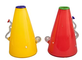 Pair of Molded and Blown Art Glass Tapered Conical Vases - Mitchell Gaudet