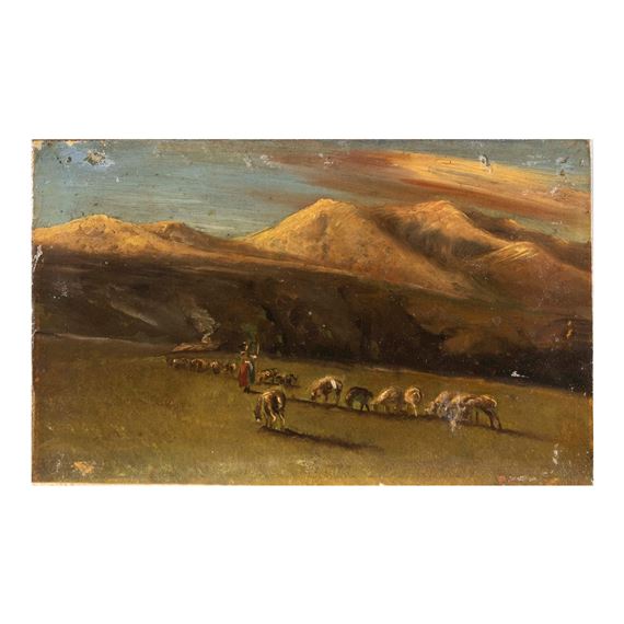 Landscape with flock and shepherd - Raffaello Sernesi
