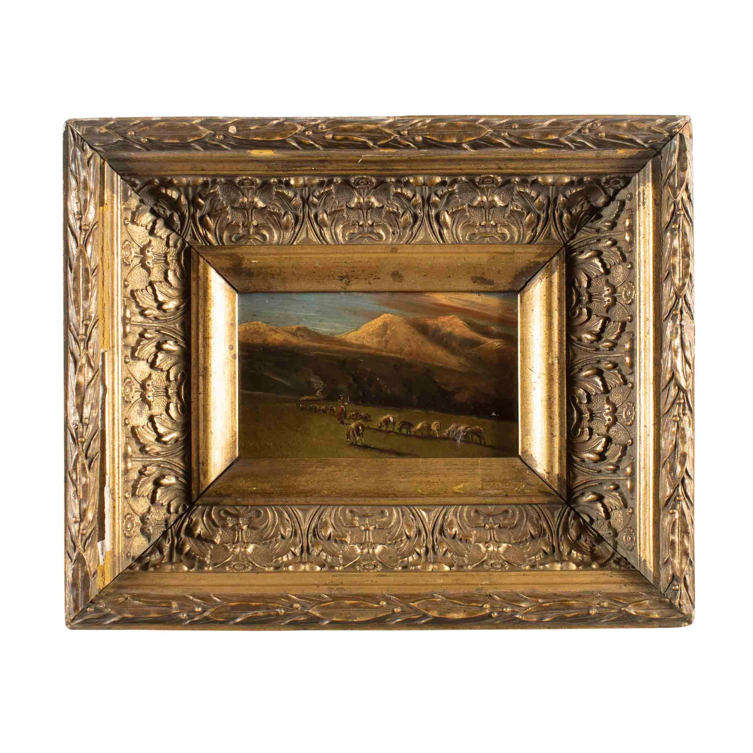 Artwork by Raffaello Sernesi, Landscape with flock and shepherd, Made of oil