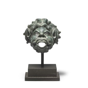 A Roman bronze spout in the form of Pan - Roman School, 1st Century