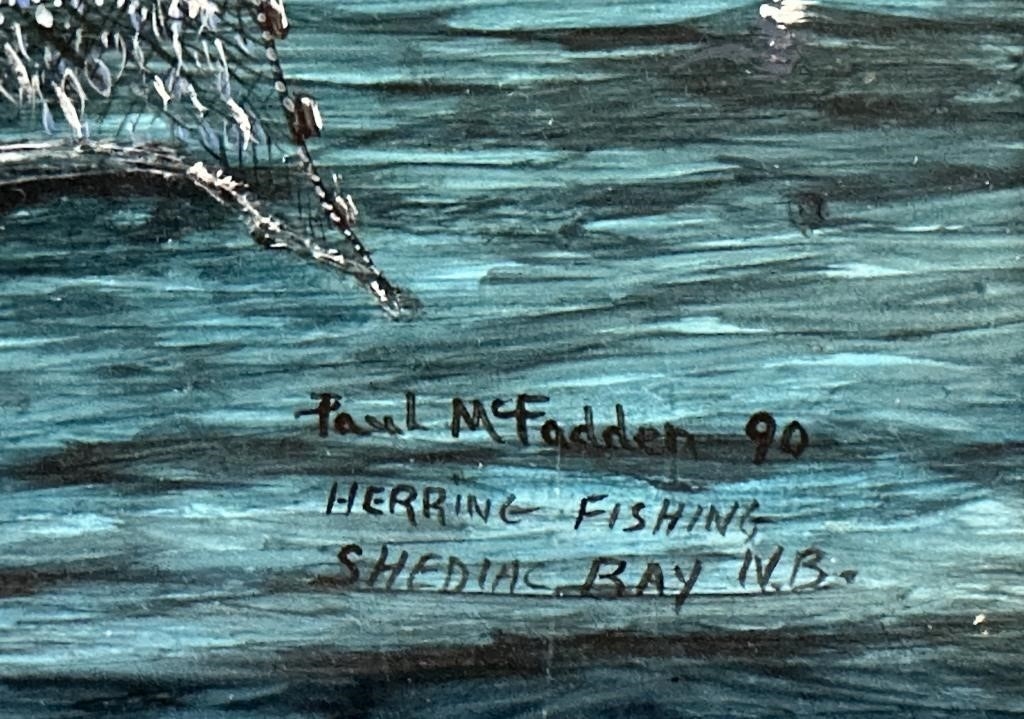 Artwork by Paul Mcfadden, HERRING FISHING SHEDIAC BAY, Made of Oil on board