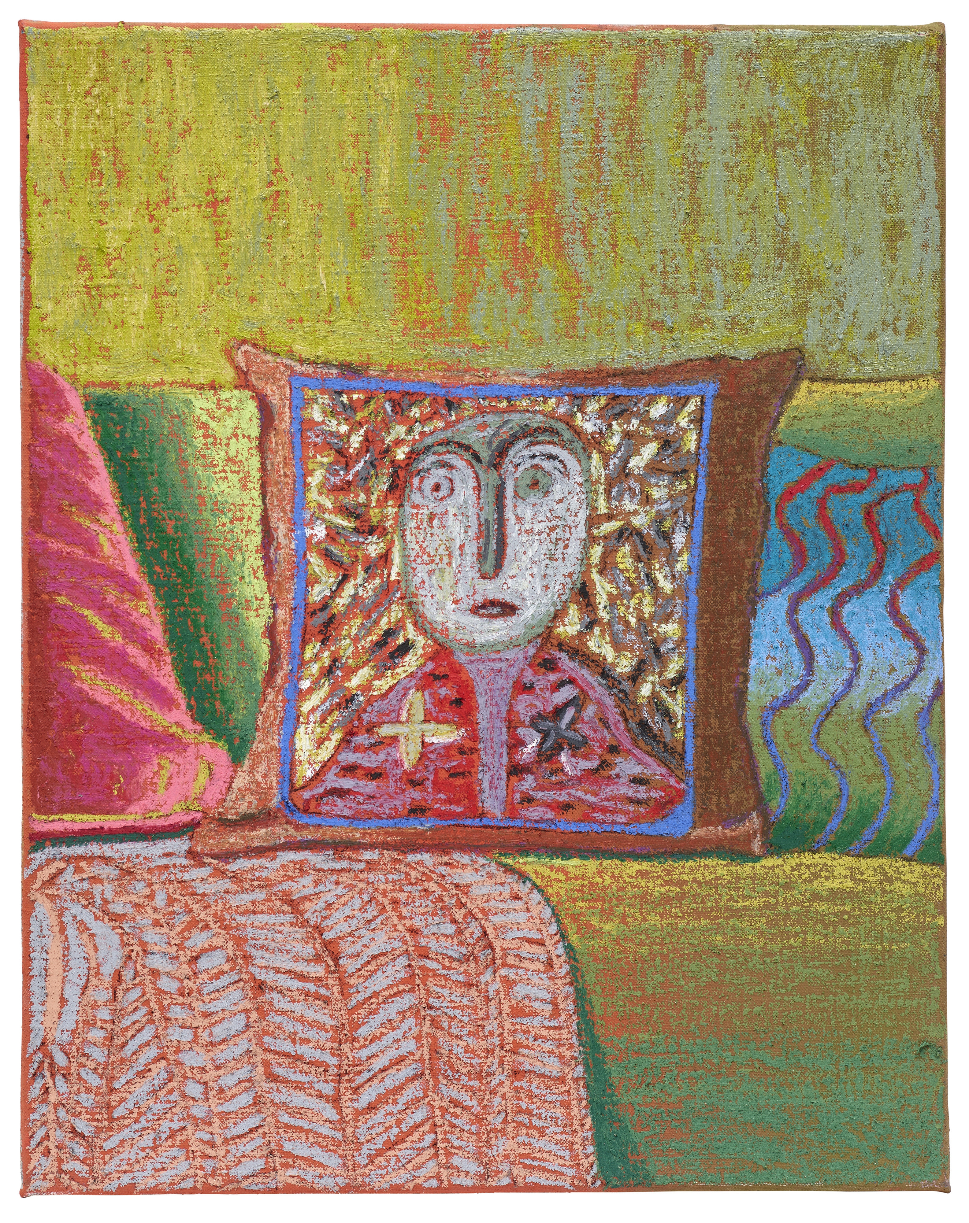 Artwork by JJ Manford, Mose Tolliver Pillow, Made of oilstick, oil pastel and Flashe on linen