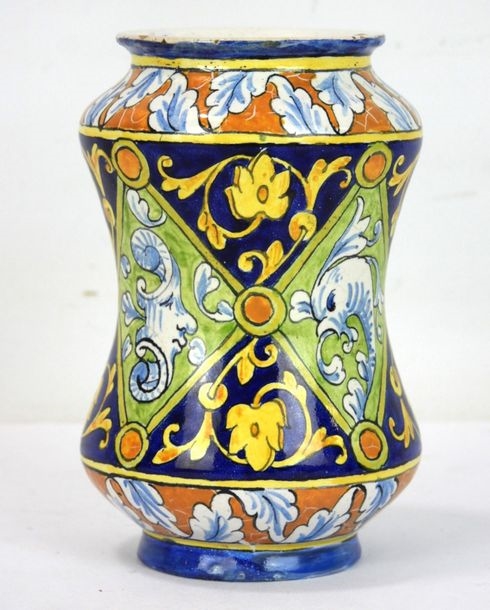 Artwork by Ulysse Besnard, Small polychrome earthenware albarello decorated with fantastical animals, Made of polychrome earthenware