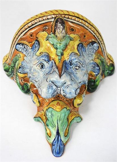 Polychrome earthenware console decorated with a faun