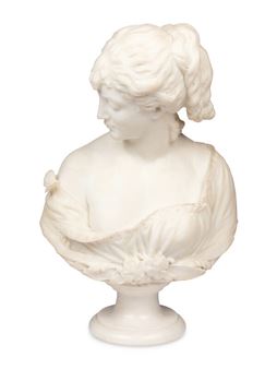 Signora e Farfalla marble signed P. Romanelli and Firenze on back Height overall 22 x width 16 inches. Property from the Historic Dr. John McLean House - Pasquale Romanelli