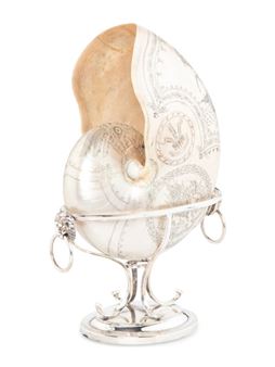 A Finely Decorated English Scrimshaw Nautilus Shell - English School, 19th Century