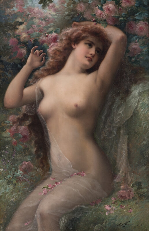 Artwork by Émile Vernon, 
A Beauty Among Roses, 1904, Made of oil on canvas