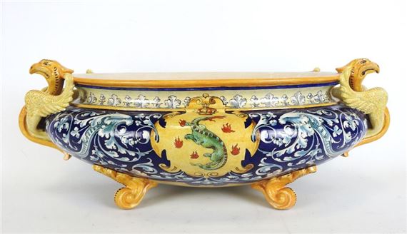 Polychrome earthenware oval planter