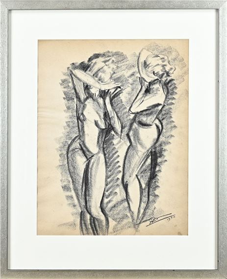 2x Wim Bosma. 1960. 2x Vrouwelijk naakt. Houtskool op papier + gouache. Afmeting: H 37 x B 28 cm. In goede staat - Wim Bosma