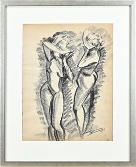 2x Wim Bosma. 1960. 2x Vrouwelijk naakt. Houtskool op papier + gouache. Afmeting: H 37 x B 28 cm. In goede staat - Wim Bosma