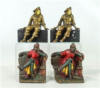 Lot (2) pair bookends including: Sitting-Pirate (6 1/4&quot; Ht. - J.B. Hirsch