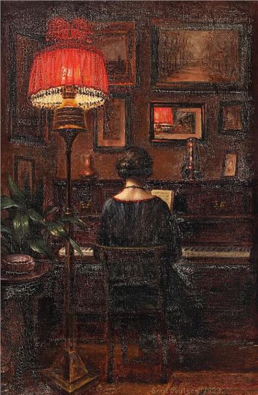 Interior with a woman at the piano - Emil Poulsen
