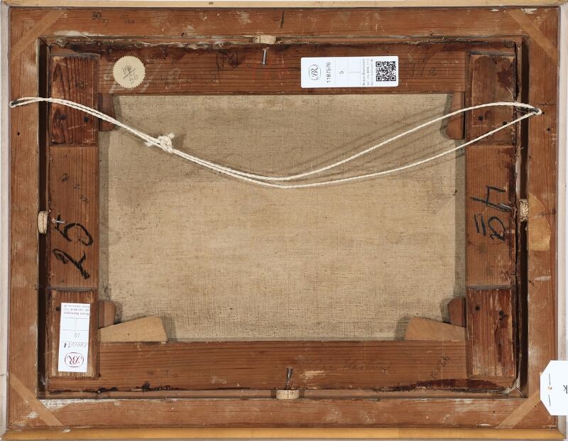 Artwork by Harald Frederik Foss, View from a meadow and a farmhouse in the distance, Made of Oil on canvas laid on canvas