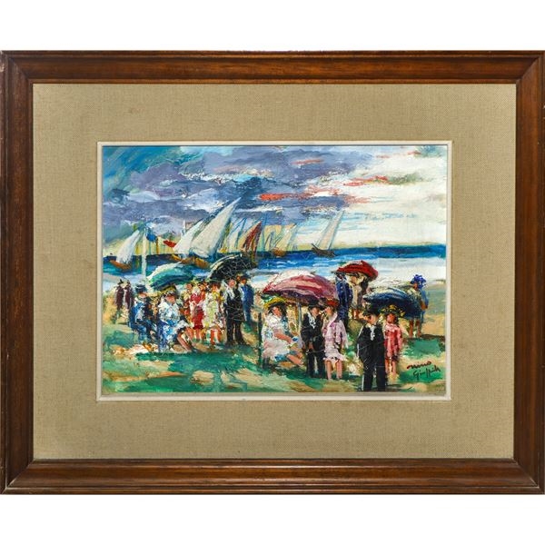 Artwork by Antonio Giuffrida, Beach in St. Tropy, 1965, Made of Oil on canvas