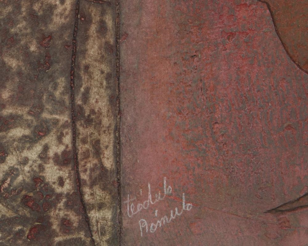 Artwork by Teódulo Rómulo, Astronauta con Pollo, Made of Mixografia in colors on thick handmade paper