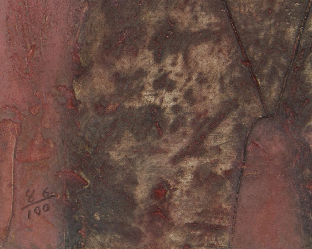 Artwork by Teódulo Rómulo, Astronauta con Pollo, Made of Mixografia in colors on thick handmade paper