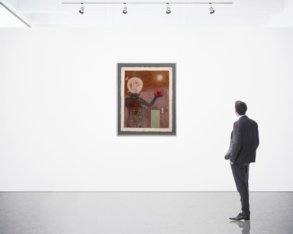 Artwork by Teódulo Rómulo, Astronauta con Pollo, Made of Mixografia in colors on thick handmade paper